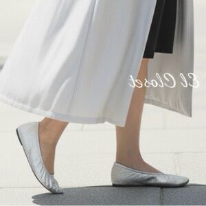 Rebecca Minkoff Ruched Silver Metallic Ballerina Flats Size 8.5 NEW With Box